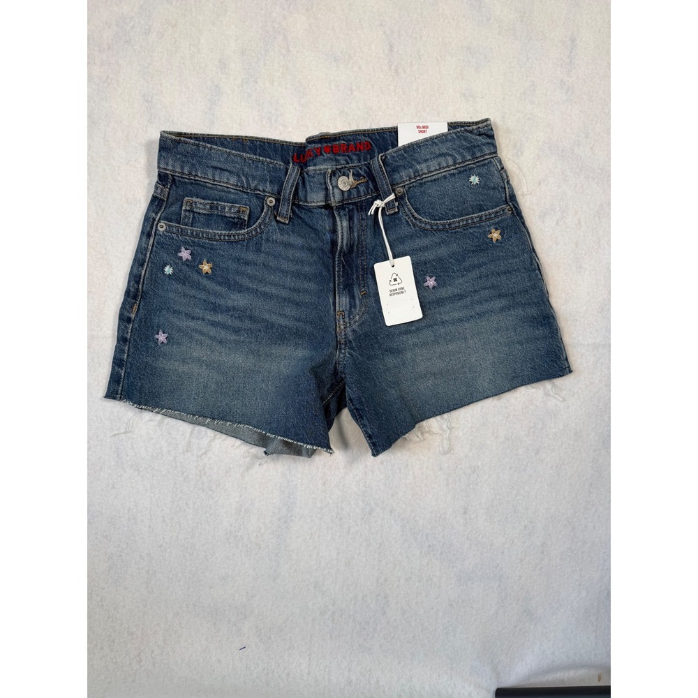 Lucky brand High Rise 4 Inch Mom Shorts Floral Embroidered Denim Size 4/27 retro - Picture 3 of 9